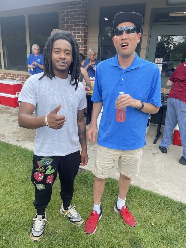 OH client and voluntter having fun at the Watermelon Explosion event.